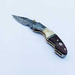 Outdoor New <b>Camping</b> Folding Knife Portable Multifunctional Damascus Pocket Knife Handle Knife With Leather Cover - Product Image 3