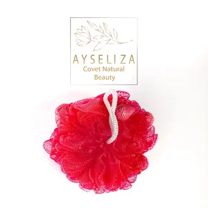 Strawberry Scented Bath Pouf By Ayseliza Pouf Bath for Luxurious Lather and Dead Skin Removal Scrubbing Body Foaming Massage