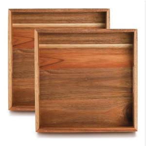 <b>Set</b> of 2 <b>Square</b> Wooden Serving Trays Natural Acacia Wood Serving Trays Decorative Serving Use Coffee Table Food & <b>Dinner</b> Trays - Product Image 2
