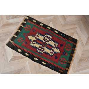 1.8x2.7 ft Turkish Rug Small Vintage <b>Red</b> Patchwork <b>Wool</b> Rug with Latex Backing Eco-Friendly - Product Image 5