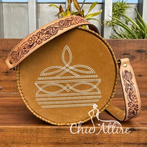 Sac à bandoulière rond en cuir suédé usiné à la main d'usine personnalisé pour femmes sacs à bandoulière en cuir véritable de haute qualité - Product Image 1