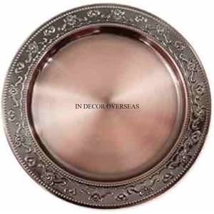 Placas de cargador de forma redonda de Metal de primera calidad con acabado antiguo de cobre con diseño de bordes de textura martillada a un precio impresionante - Product Image 2