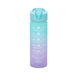 650ml 800ml New Leakproof Sport Water Bottle With Time Marker Gradient Colour Water Cup With Lid Straw For Camping Fitness