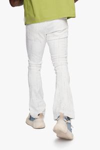 Jeans en coton de haute qualité pour hommes 2026, marque américaine de streetwear, confortable, taille mi-haute, coupe évasée, denim blanc délavé avec strass, jeans pour hommes - Product Image 3