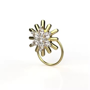 High Quality 18k Yellow <b>Gold</b> Certified Lab Grown Diamond Sun Shine <b>Nose</b> Pin Fine Piercing Jewelry <b>Nose</b> <b>Stud</b> For Weddings - Product Image 1