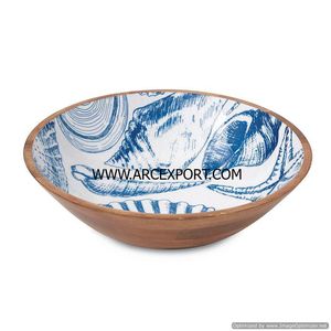 Lot de 3 bols de forme ronde en bois au design fantaisie en émail Décoration de table de restaurant et de café Bols à pâtes et à soupe de luxe - Product Image 5