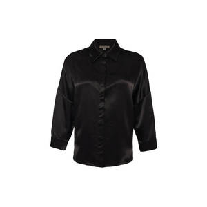 Blusa Casual de Seda para Mujer, Manga Larga, con Cuello Alto y Ribete de Encaje - Product Image 1