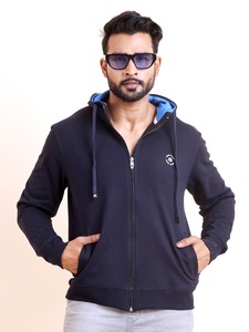 Sudadera con Capucha de Forro Polar Azul Marino Premium Básica, Sudadera Informal de Invierno con Diseño Sólido y Cremallera para Hombre, Antiarrugas - Product Image 2