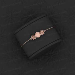 Superb Quality Solid 925 Sterling Silver Rectangle Hexagon <b>Dog</b> Pow Semi-Mount Bracelet 18K Gold Plated Resin Ashes Keepsake - Product Image 6