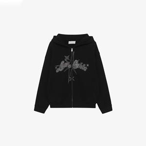 Personnaliser Rhinestone Logo Hoodie Hommes Zipper Fashion Basics, Coton mélangé de haute qualité Hot Latest Men Rhinestone Hoodies - Product Image 5