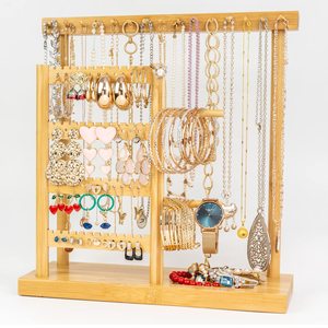 Modern Eco-Friendly Bamboo Jewelry <b>Stand</b> Wall Mount Organizer for Earrings Necklaces Customizable Storage Solution OEM Ready - Product Image 4
