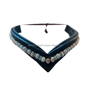 Export Quality Hand Sewn <b>Beaded</b> brow band V Shaped Soft Padded Decorative Custom Design <b>Beaded</b> Chain Leather Horse brow band - Product Image 2