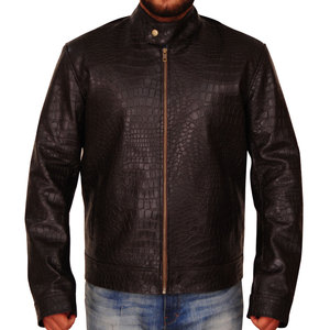 Chaqueta de Piel de Cocodrilo con Estampado de Piel de Cocodrilo para Hombre, Chaqueta Genuina de Manga Larga, Color Marrón - Product Image 5