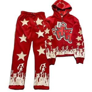 Survêtement sur mesure pour homme en molleton d'hiver, grande taille, entraînement, jogging, décontracté, manches longues, ensemble tendance, coupe évasée, effet délavé - Product Image 1