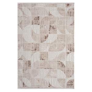 Konfor Elex 5207 Tapis de couloir tissé moderne Motif géométrique à franges droites brunes Matériau en polyester durable fabriqué à la machine - Product Image 1