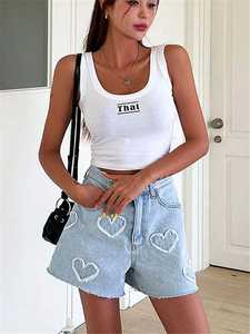 Taille haute lavé imprimé femmes Denim Shorts nouveau printemps été jean décontracté Chic pantalon droit femme - Product Image 3