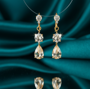 Boucles d'oreilles en cristal blanc 12 GM, rondes de 6 mm et 8 mm, poire de 9x12, pendantes de 5 pouces, en argent sterling 925 plaqué or 18 carats, bijoux longs - Product Image 4