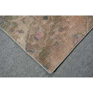 Vintage Small Rug 3.2x3.7 ft, Turkish <b>Brown</b> Check <b>Wool</b> Rug - Product Image 5