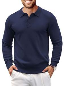 Polo à manches longues de luxe en pur coton pour homme, personnalisable avec logo, vente en gros de haute qualité - Product Image 3