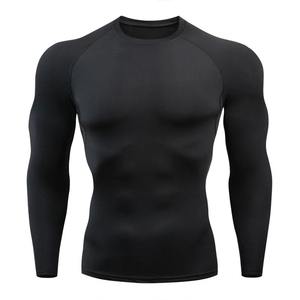 Hauts de fitness à manches longues et col en O 100% coton pour hommes T-shirt de couleur unie avec technique délavée de créateur décontracté - Product Image 2