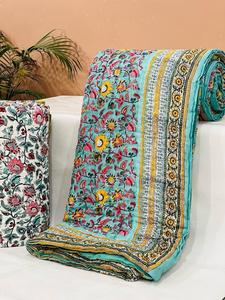 Superventas Reversible Queen Kantha Floral edredón bloque de mano impreso Manta de algodón de lujo hecho a mano indio Hotel uso transpirable - Product Image 2