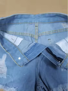 ขนาดบวก S-6XL กางเกงขาสั้นผ้ายีนส์ฤดูร้อนกางเกงขาสั้นผ้ายีนส์ผู้หญิงยืดหยุ่นขนาดใหญ่ที่มีรูพรุน - Product Image 2