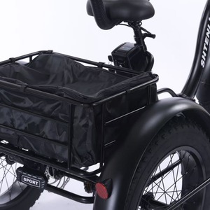 Black Fat Tire <b>Electric</b> <b>Pedicab</b> Tricycle 48V 500W Aluminum Frame Adult Mobility Trike with Basket Removable Battery - Product Image 4