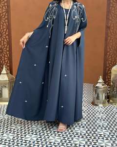 Abaya musulmane de luxe de Dubaï, design kimono à devant ouvert, ornée de strass, robe élégante et modeste, manches longues en soie - Product Image 1