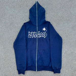 Sudadera con capucha de invierno para hombre, 100% algodón, forro polar grueso, extragrande, con cremallera completa, diseño 3D en relieve para bordar - Product Image 1