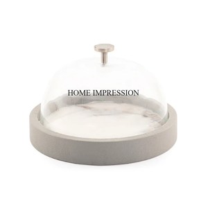 Bandeja de forma redonda hecha de metal de Calidad exclusiva con cubierta de bandeja de cúpula de vidrio transparente Bandeja de servicio de metal para hotel y restaurante - Product Image 1