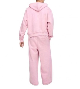 Ensemble de survêtement personnalisé avec broderie appliquée, effet vieilli, strass, fermeture éclair, délavage acide, style vintage, en molleton pour homme, streetwear - Product Image 4