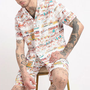 Ensemble chemise et short 2 pièces pour homme, 100% coton, imprimé uni, décontracté, respirant, mode estivale, vente en gros, prix abordable, OEM - Product Image 2