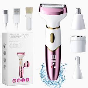 Épilateur électrique rechargeable 4-en-1 étanche IPX7 pour femme, rasoir intime, corps, jambes et poils pubiens, rasoir facial lavable - Product Image 2
