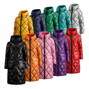 Veste longue matelassée rouge à capuche de haute qualité en feutre Pro, chaude pour l'hiver, légère, fermeture éclair sur le devant, avec des poches profondes, manteaux rembourrés - Product Image 1