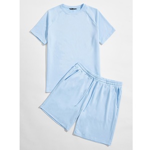 ชุดเสื้อผ้าบูติกสำหรับเด็กเสื้อยืด unisexy ชุดกางเกงขาสั้นผ้าเนื้อนิ่มสีพื้น - Product Image 5