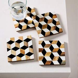 Ensemble de sous-verres personnalisés en résine de marbre en bois zigzag en bois avec couleur naturelle et personnalisée fabriqué en Inde - Product Image 5