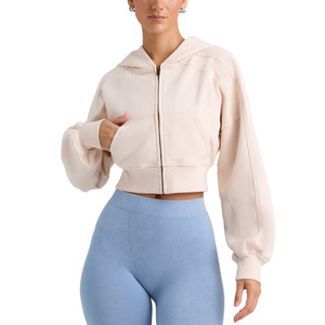 Sudadera con capucha recortada elegante para mujer con bordado de impresión de logotipo personalizado OEM ODM directo de fábrica proveedor informal - Product Image 1