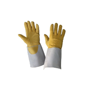 Guantes de soldadura TIG MIG resistentes al fuego en cuero de grano de cabra con forro de algodón de puño de cuero dividido para protección contra el calor TIG/MIG - Product Image 2