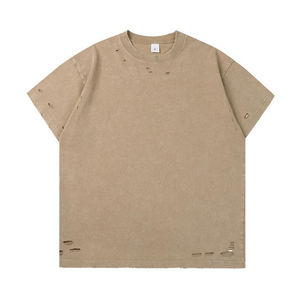 Camiseta personalizada de algodón 300G 100% para hombre, tejido de bambú extragrande lavado y desgastado de peso pesado con letras únicas - Product Image 2