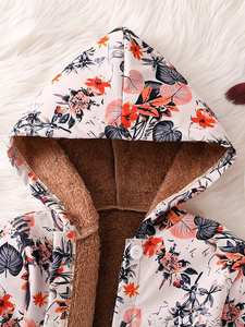 Veste à capuche décontractée à fleurs pour filles avec imprimé allover polaire doux manches longues hiver chaud confortable fermeture à glissière - Product Image 6