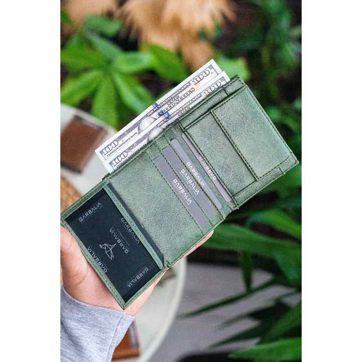 Liege Vegan Leather Crazy Green Wallet with Coin Compartment and Plenty of Card Holders