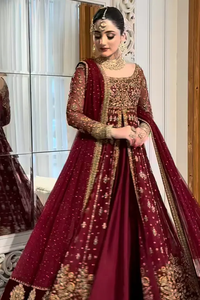 Lehenga Choli Anarkali en acrylique brodé lourd, style pakistanais de luxe, pour femme, tenue de soirée, look mariée, pour toutes les saisons - Product Image 6