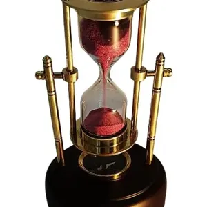 卡尔文工艺品 “黄铜沙计时器木质底座，带指南针航海，悬挂沙钟2分钟和沙漏粉色沙