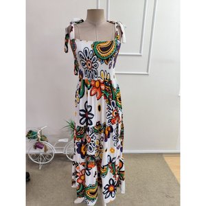 Women's Strappy Long Supreme <b>Dress</b> with <b>Elasticated</b> Bust Detail and Pattern, 35066 - patterned - Product Image 4
