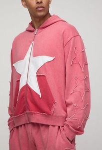 <b>Men's</b> OEM Fashion Hoodie Oversized Boxy <b>Short</b> <b>Zip</b> up Hooded Acid Wash Polyester / Cotton Hoodie and <b>Shorts</b> Set - Product Image 6