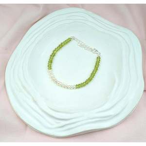 Gold-Plated Peridot & Freshwater Pearl Bracelet with Ball-Shaped Diamonds Trendy Religious <b>Charm</b> <b>Bangles</b> for Parties and Gifts - Product Image 4
