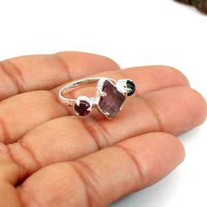Anillo de plata de ley 92,5, piedra preciosa de turmalina Natural, estilo Vintage Hip Hop, ajuste de piedra de corte de rodio chapado en rodio platino - Product Image 2