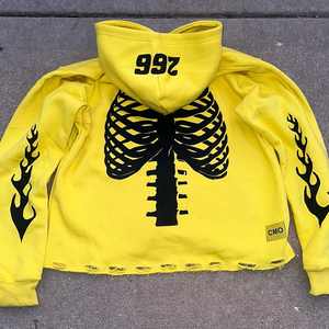 Sweat-shirts à capuche pour hommes en coton et élasthanne de haute qualité, personnalisables avec un logo imprimé à l'écran, ourlet brut, polaire surdimensionné, OEM - Product Image 3