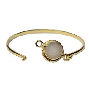 925 Sterling Silver Gold Plated AA Quality Round Cut White Druzy Gemstone Handmade Unique <b>Adjustable</b> Fashion <b>Bracelet</b>/Bangle - Product Image 1