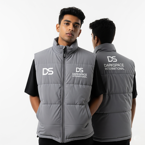 Gilet bouffant sans manches pour hommes fabriqué en usine fermeture à glissière col montant respirant toile hiver coupe-vent vêtements d'extérieur - Product Image 3